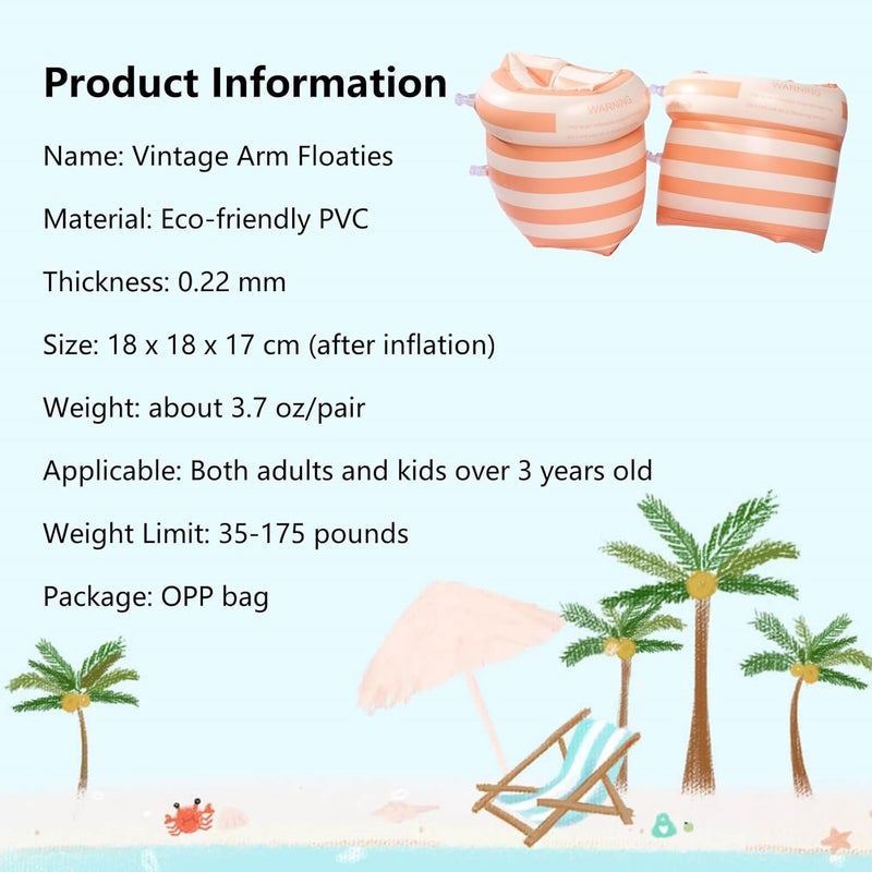 YUNLOVXEE 2-4 Pack Arm Floaties for Kids Adult - Vintage Striped Inflatable PVC Swimming Rings Pool Floats Arm Bands for Kids Adult Toddlers Children 3-5-6-12 Years - Image 2